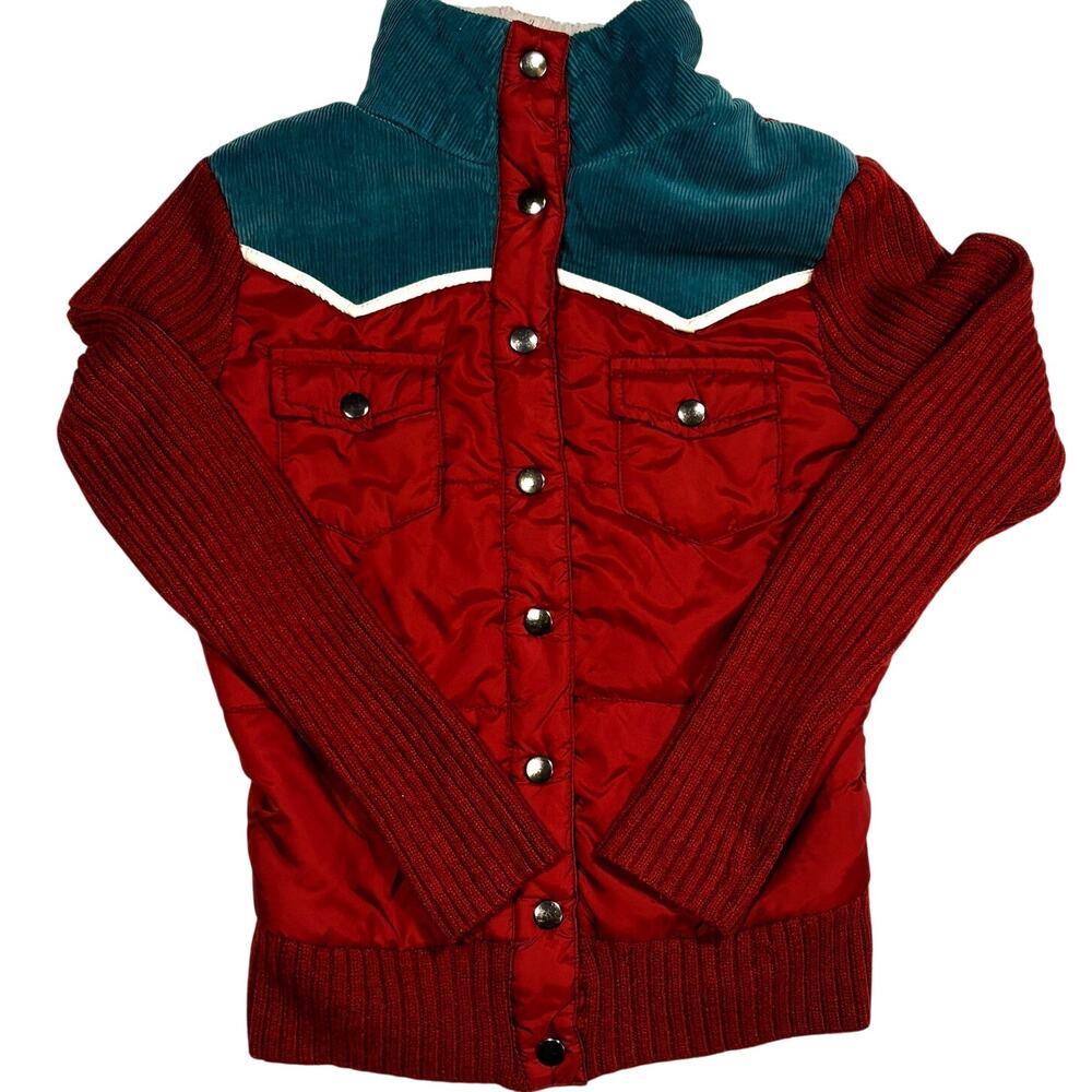 Y2k Mossimo Sweater Jacket Womens Medium Red Snap Button Ribbed Mock Neck Casual